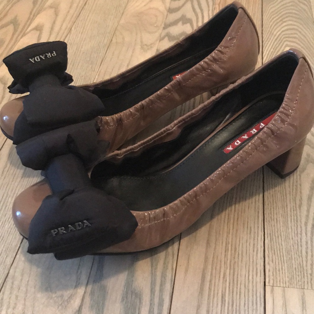 Prada patent leather block heel pump
